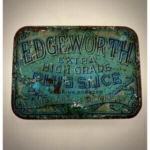 Vintage Edgeworth Tobacco Tin Plug Slice Blue Advertising Tin